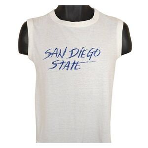 Vintage San Diego State Aztecs T Shirt Mens Size XS White 80s NCAA Sleeveless
